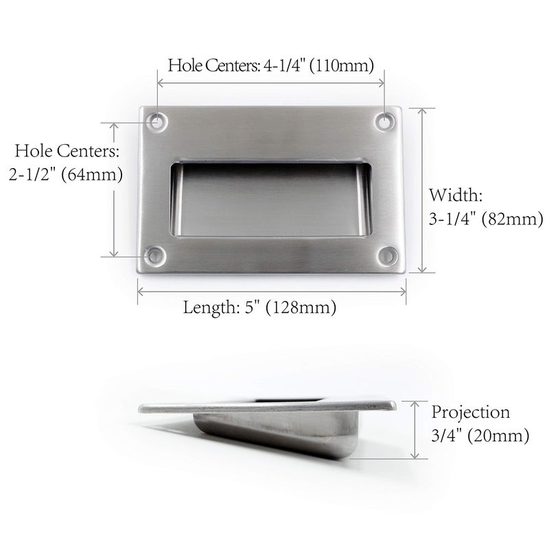 Jetland 2-Pack Concealed Recessed Pulls Handles - 5" x 3-1/4", Brushed Nickel, Rectangular Hidden Flush Pulls for Drawers Cupboards Cabinet Closet Doors, GMS128 - Image 2
